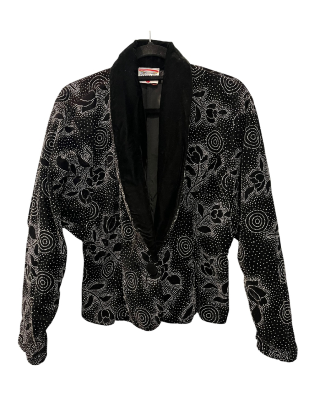 Vintage 80s Contempo Casuals Black Velvet Glitter Shawl Blazer Jacket Size 13/14